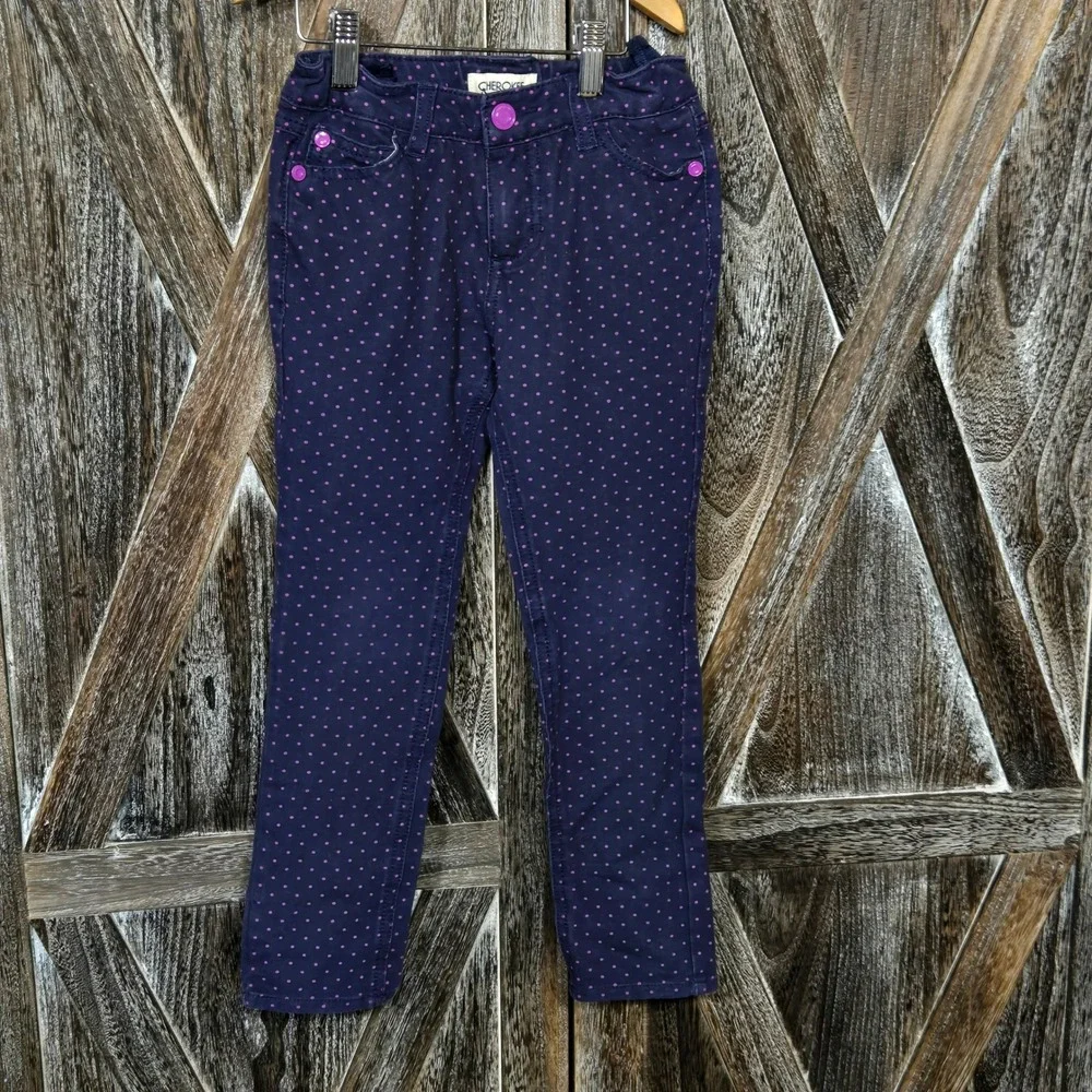 Cherokee Kids Girls Navy Blue Pink Polka Dot Pants Size S P